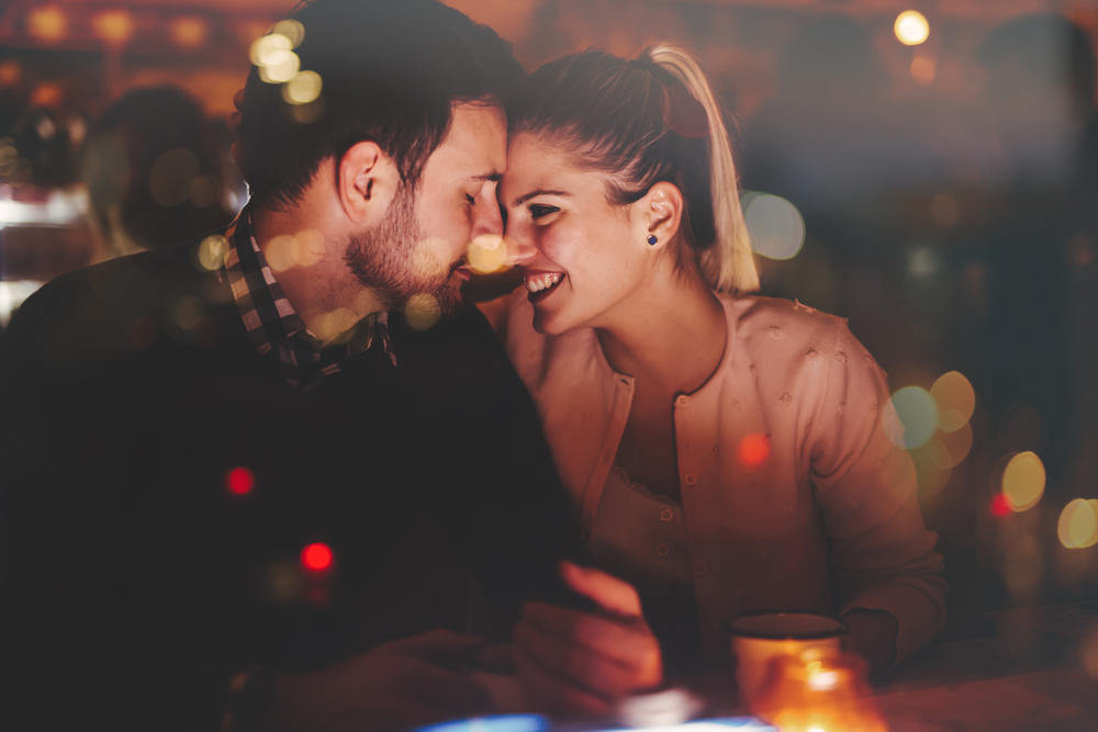 Couple together at dinner