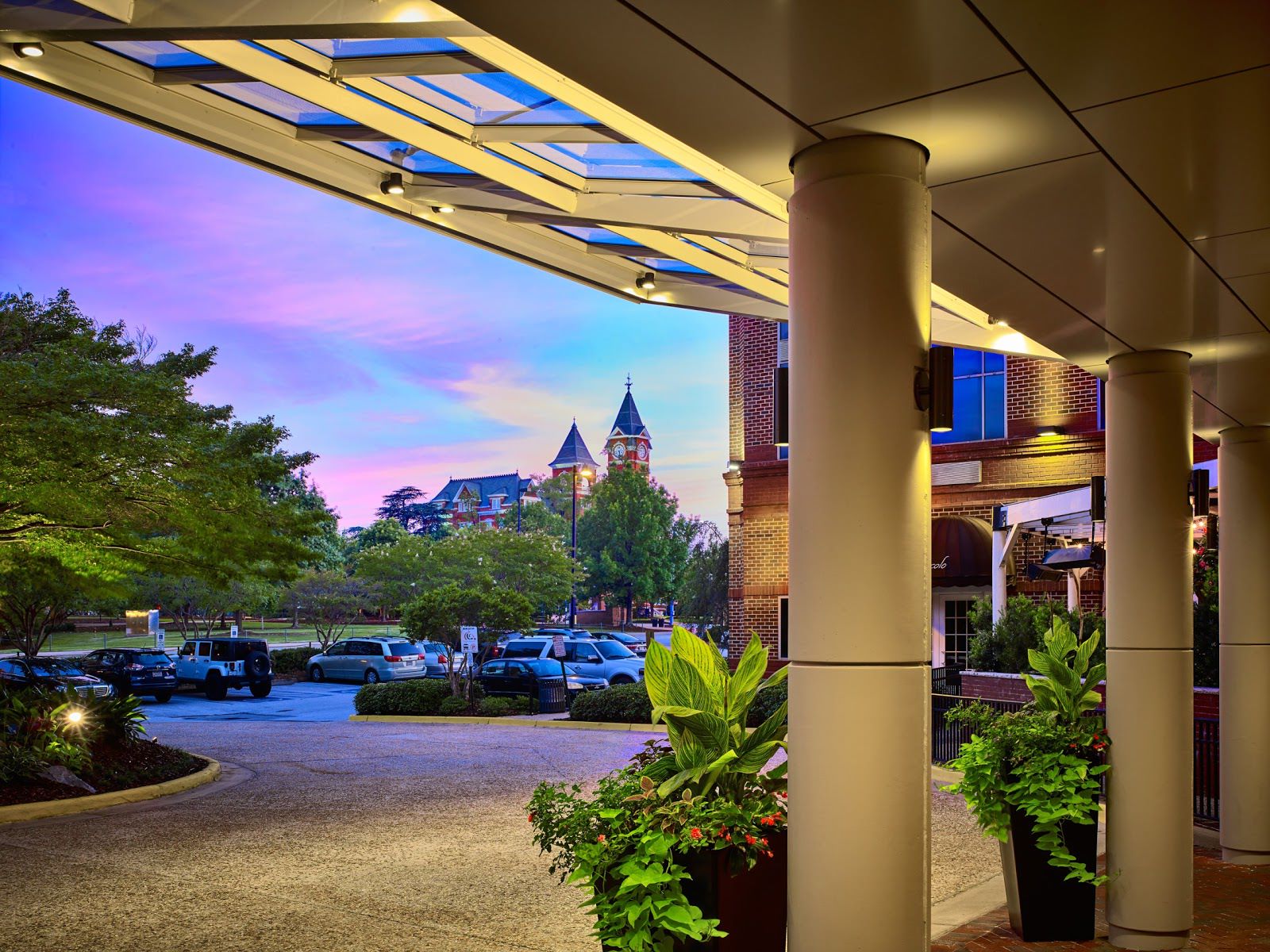 Samford Hall in the distance from The Hotel at Auburn University 