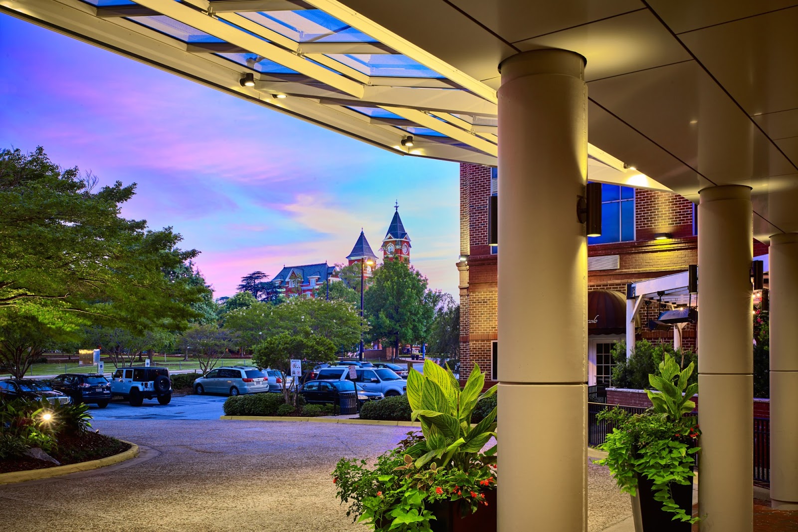 Samford Hall in the distance from The Hotel at Auburn University 