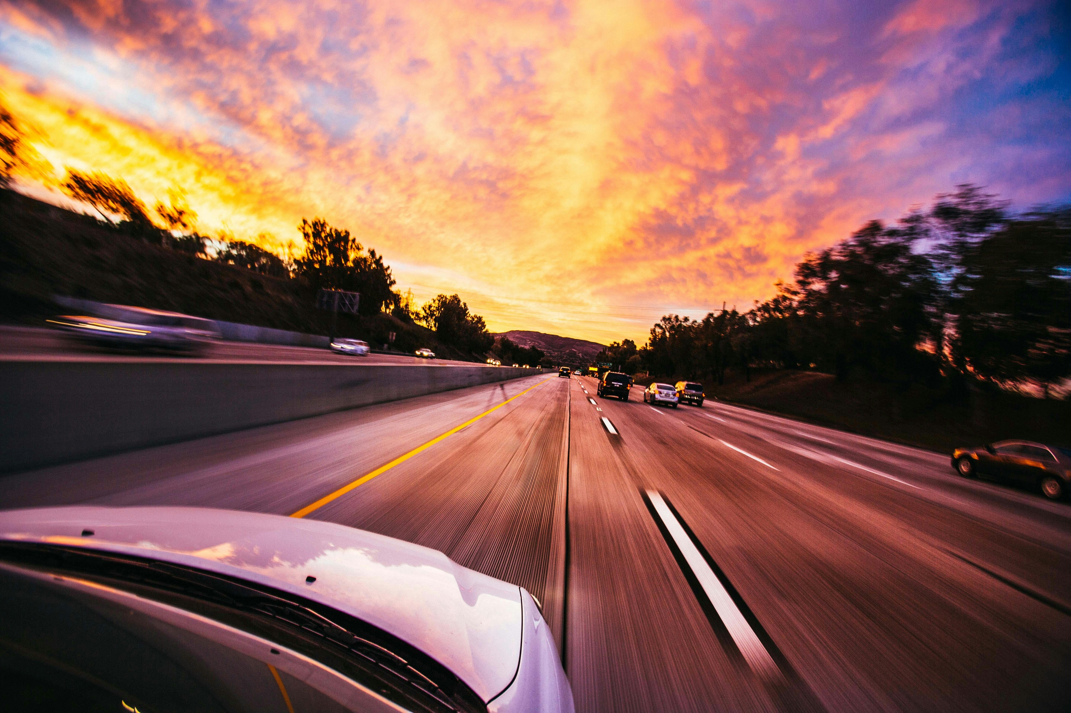 road trip at sunset